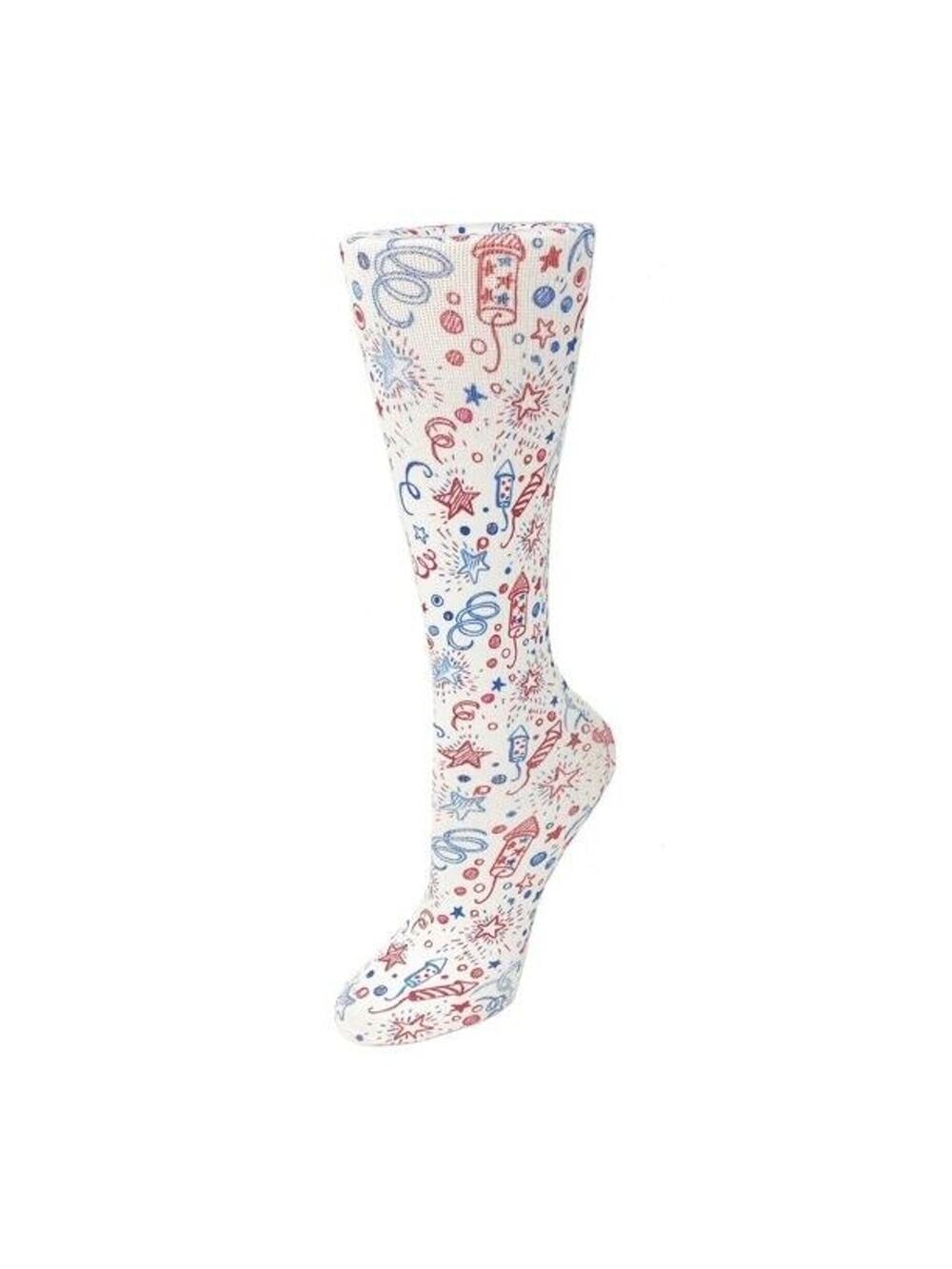 NEW Cutieful Therapeutic Compression Socks Fits Sizes 5-11 Fireworks Streamers